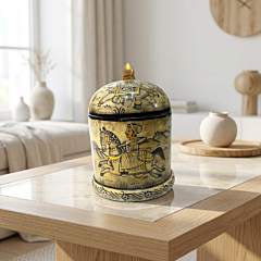 Handcrafted Bone Inlay Mughal Art Decorative Box | Olive Beige