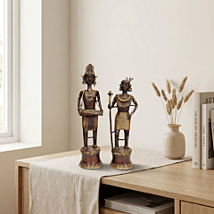 Handcrafted Brass Tribal Musician & Warrior Figurine-Bhareva Dhokra Art | Set of 2