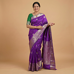 Handloom Pure Silk Dharmavaram Saree | Purple & Green