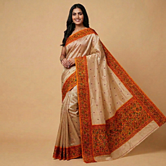 Beige handwoven Chanderi Saree