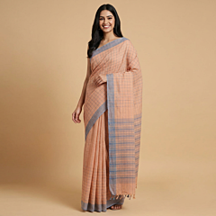 Peach cotton saree