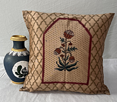 Karushilpam Hand Block Printed | 16x16 inches | Brocade Fabric | Golden