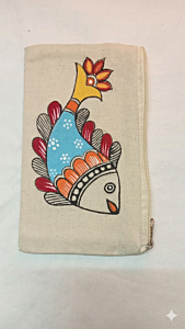 Hand-Painted Fish Motif Multi-Purpose Canvas Pouch