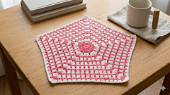 Hand-Crocheted Hexagonal Table Runner - Pink & White Granny Stitch