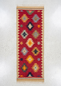 Handwoven Vibrant Red Geometric Cotton Durrie Runner