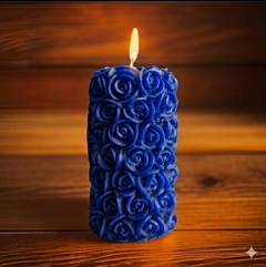 Blue Rose Pillar Candle