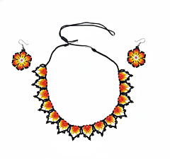 Sunset Flame Beaded Necklace and Earring Set