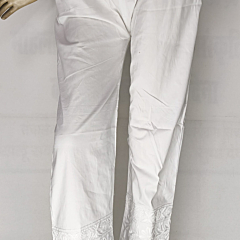 Hand-Embroidered Cotton Pants for Women | Size - M