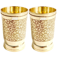 Copper Water Tumbler Glass | Mughlai Embossed | Capacity 250 ML | Set of 2