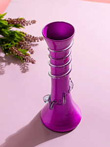 Glass Flower Vase with Spiral Design | Purple