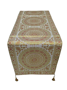 Premium Banarasi Brocade Silk Table Runner -Ethnic Mandala Design  16 x 72 inches - 6 Ft Long - Grey