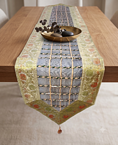Handmade Silk Table Runner 14 x 72 Inches Aari  Dori Embroidery Traditional Dining Table Runner Floral Embroidered Home Decor Varanasi Handcrafted Colovila - Grey Colour