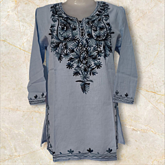 women embroided pure cotton short kurti
