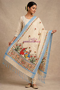 Pure Cotton Dupion Silk Madhubani Handloom Dupatta