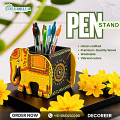 DECOREER Handmade Handicraft Home Decor Multiutility Stationary Wooden Pen Holder Desk Organizer
