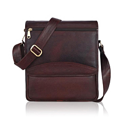 Leather Messenger Bag for Men  12 Inch Crossbody Sling Bag with Flap Cover & Zipper Pocket  Daily Travel & Office Bag Brown
