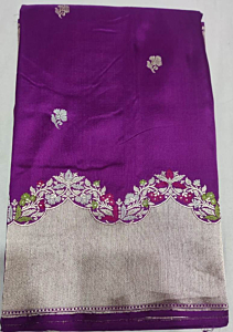 Banarasi Karwa Mini Buti Silk Saree- Purple-Onesize