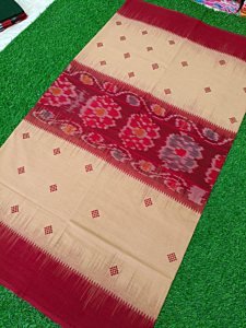 Handloom Cotton Red & Beige Saree | 5.5 x 1.19 Metres