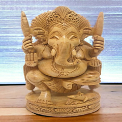 Hand-Carved Wooden Ganeshji Statue
