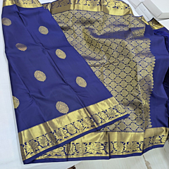 Handmade Dharmavaram Silk Saree with Blouse Piece I  Blue