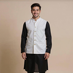 Handloom White Nehru jacket XL size