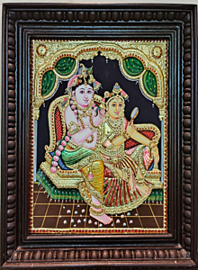Handcrafted Radha Krishna Thanjavur Painting I  22 Carat Gold Foil