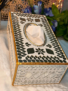 Wooden designer mirror tissue box 
