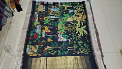 Ponduru Khadi Jamdani Alwar Saree in Black with Gold Zari
