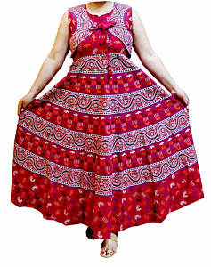 Red Pink Cotton Printed Gown