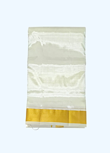 Silk Dhothi with Golden Zari Diamond Border | Cream | AS 243  | 50Kuligai Border Size