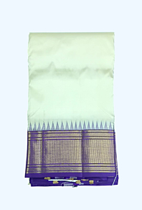 Cream Dhothi with Violet Thazhampoo Tower korvai border | Pure Gold zari