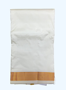 Cream Silk Dhothi with Golden Zari border 