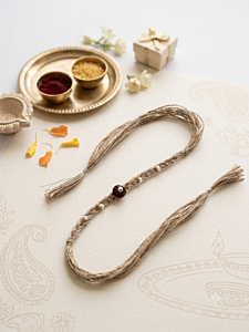 Handcrafted Natural Fiber Rakhi with Wooden Bead & Pearl Accents