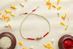 Handcrafted Cotton Thread Rakhi with Natural Rudraksha Bead Cluster