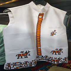 Nehru Jacket with Tribal Hand-Painting I White 