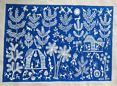 Handcrafted Warli Painting Unframed I Blue