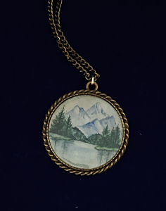 Micro Miniature Hand-Painted Pendant- Green valley 