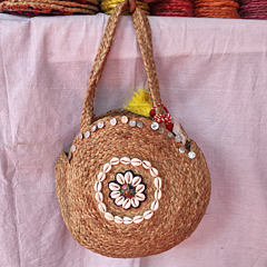 Hand-Braided Round Jute Tote Bag I 14 X14 inches 