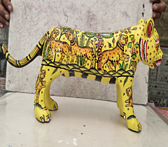 Handcrafted Fiber Glass Tiger Statue with Intricate Forest Motifs
