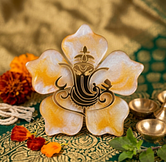 4 inches Ganesh Flower Magnet | Golden Marbled Resin Fridge Magnet