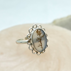Shazar-dendritic agate Silver Ring size - 13 - adjustable