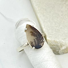 Shazar-dendritic agate Silver Ring - Size- 11- adjustable