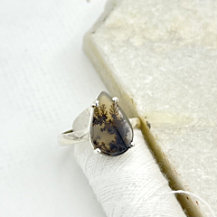 Shazar-dendritic agate Silver Ring - Size- 12- adjustable