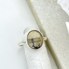 Shazar-dendritic agate Silver Ring - Size- 12- adjustable