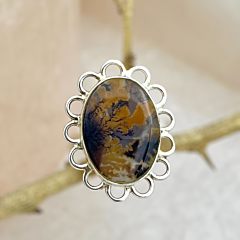 Shazar-dendritic agate Silver Ring - Size- 13- adjustable