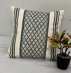 Hand Block printed Cushion covers 16x16 inches set of 2 Herringbone Fabric by The Artisans of Karushilpam 