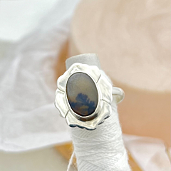 Shazar-dendritic agate Silver Ring - Size- 11- adjustable