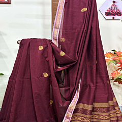 Maroon Handloom Premium  Cotton Jamdani Saree