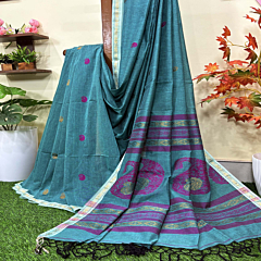 Teal Handloom Premium  Cotton Jamdani Saree