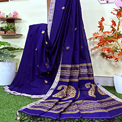 Navy Blue Ferozi Handloom Premium Cotton Jamdani Saree